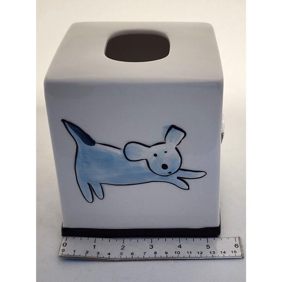 TISSUE HOLDER-JENNY FAW-Ceramic-Embossed-4 Sided Design-White-Unique-Any Room - Picture 12 of 13